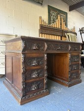 A 19th Century Carved Oak Flemish Style, Green Man Partners Desk, 122cm C1880