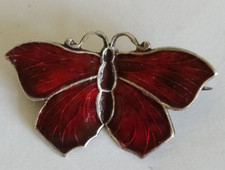 Sterling Silver Red Guilloche Enamel Butterfly Brooch