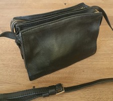 Ladies M&S Leather  small black handbag. 17cm x 24cm. 2 main zip compartments