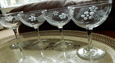 1 PAIR Champagne Coupes ART DECO Hand Cut Engraved Fern Floral 4 2/8"H 145ml
