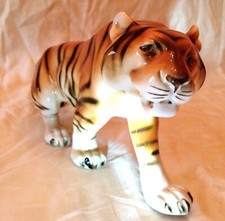 VINTAGE MID CENTURY PINK TRIANGLE MARKED ROYAL DUX LARGE BENGAL TIGER 38cm