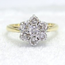 Stunning 1ct Diamond Cluster 18ct Yellow Gold ring L 1/2 ~ 6