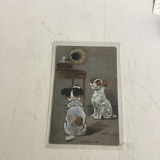 Old Postcard By AEKennedy ( Puppies &Gramaphone )