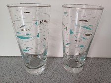 2 x VINTAGE LIBBEY ATOMIC FISH GLASSES/TUMBLERS 400ML
