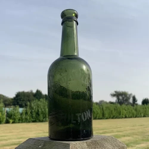 Dark green vintage bottle - green, thos