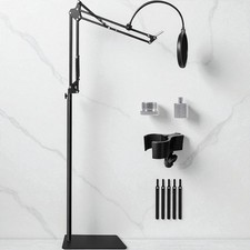 Floor Mic Stand Standing Microphone Boom Arm Mic Clip Folding Streaming Tech