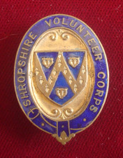 ENAMEL BADGE SHROPSHIRE VOLUNTEER CORPS  VTC WW1 30mm NUMBER 14