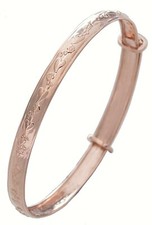 9ct Rose Gold Children's Bangle Expanding Floral Pattern Birthday, Baptism Gift