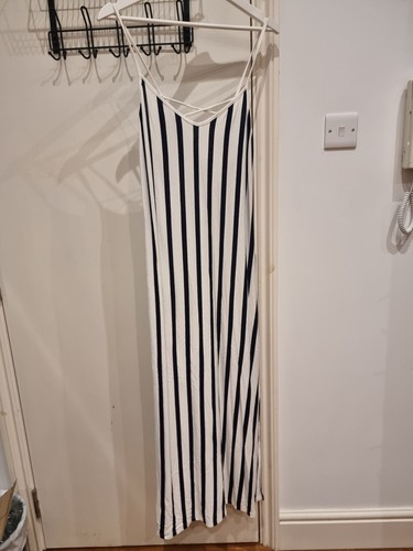 Navy white striped maxi dress - white,