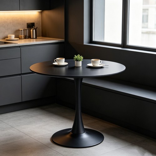 Black round dining - table, with