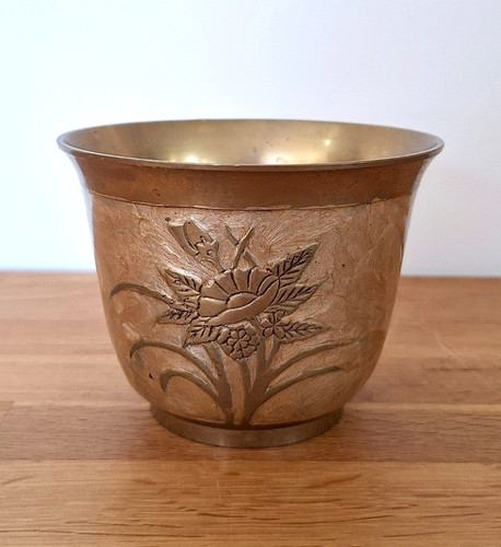 Vintage brass enamel floral - enamel,