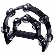 Double Half Moon Cutaway Hand Tambourine 40 Jingles Adults Children Black UK