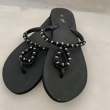 Women's Black Beaded Flat Flip