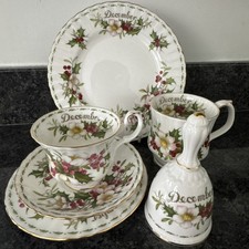 Royal Albert Flower Of The Month, December, Trio , Mug , bell, plate VGC  