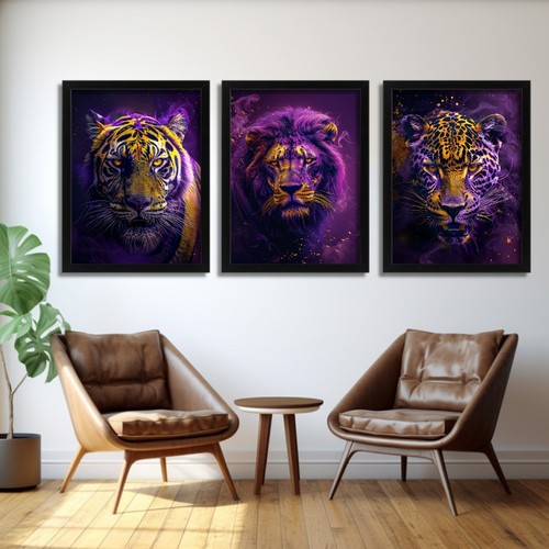Purple gold big cat wall - gold,