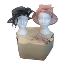 VINTAGE BHS STRAW HAT PINK WEDDING & NEXT BLACK STRAW HAT BOXED FORMAL CB21