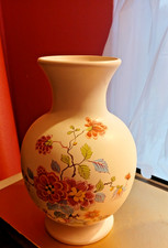 Vintage Purbeck Poole Pottery baluster cream vase with blue floral print