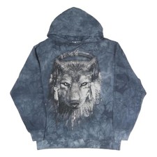Mens Blue Tie Dye Wolf Head Graphic Pullover Hoodie XL