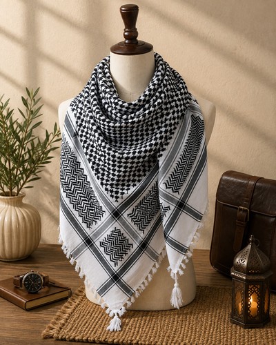 Black white keffiyeh scarf - black,