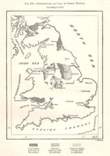 Coalfields in Great Britain per Hull. Sketch map 1885 old antique chart