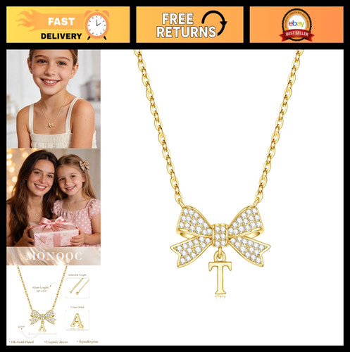 Dainty bow initial necklace - bow,