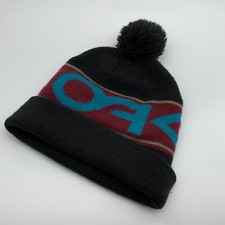 Oakley logo knit beanie hat One Size VGC black pom pom