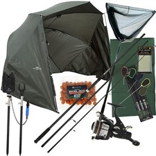 Fishing Starter Setup With 12ft 3pc Rod Reel Brolly Net Bait Carp Coarse Tackle