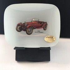 Vintage Chance Glass Trinket Dish 1931 Alfa Romeo Motor Car c1960 Original Box