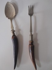 EPNS horn handled pickle fork and serving spoon.