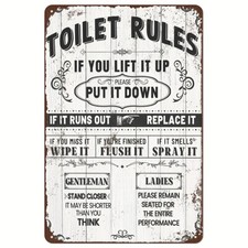 Toilet Rules Tin Sign Funny