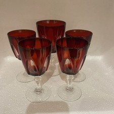 Vintage Ruby Red Gothic Wine Glasses Crystal  D ‘Arques set of 1 large 4 small 