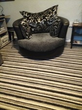 Swivel Cuddle Chair.  Leather Base With grey  And Black Fabric. COLLECTION ONLY 