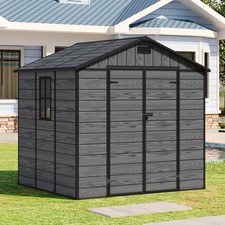 	6x4 8x4 8x6ft Dark Grey Wood Effect Plastic Garden Shed Outdoor Tools Storage