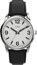 Timex Men's Easy Reader 38mm Watch White Dial, Black Leather Band "NEW TW2U71700