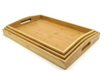 Natural Bamboo Tray Set of 3 - Easy Store, Heat Resistant Bamboo Nesting