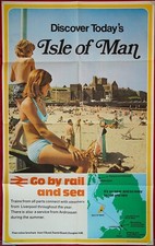 ISLE OF MAN BEACH SCENE GO BY RAIL & SEA BR PHOTO POSTER MAP ORIGINAL 1971