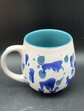 Drip Glaze Coffee Mug White Blue Teal Pottery Aphorism Mug Cup