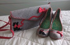 Irregular Choice Grey & Red Black Scotty  Dog Shoes And Matching Bag Size 7(40)