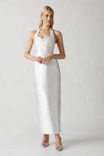 Coast Womens Maxi Dress Ivory Sleeveless Halterneck Twist Bodice Column Skirt