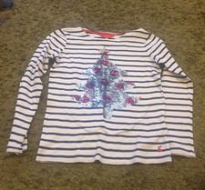 Joules Christmas Tree Navy Striped Long Sleeved Top Age 9-10 Years 