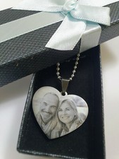 Personalised Customised Photo Engraved Necklace Heart Pendant Christmas Gift