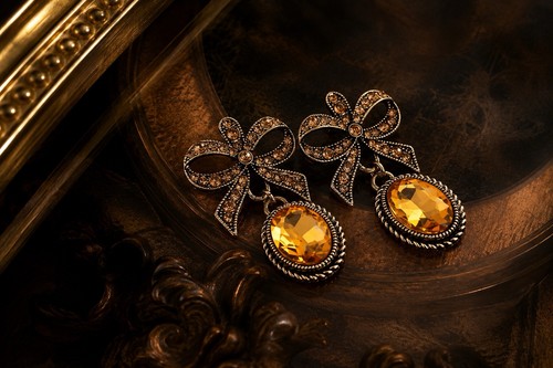 Vintage bow drop earrings with - vintage,