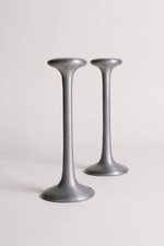VTG Modernist Pewter Metal Candlesticks 