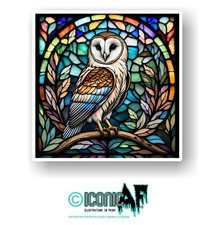 LARGE Barn Owl Bird Of Prey Stained Glass Window Effect Vibrant Vinyl Sticker