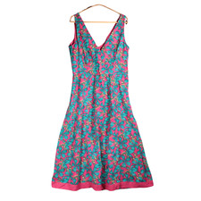 EAST Anokhi Dress Size UK 14 Blue Pink Floral Indian Block Print Summer Holiday