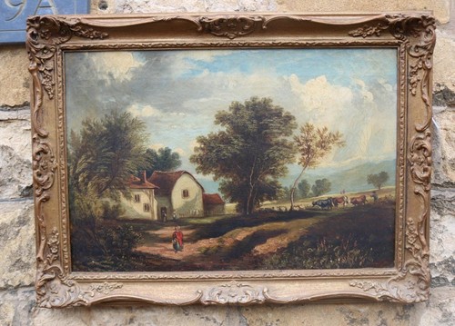 Antique oil painting figures - oil,