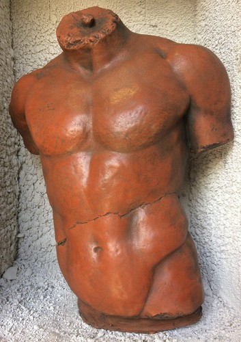 Male torso statue and plaque - torso,