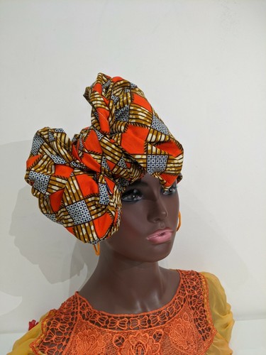 African wax print head - african, tie