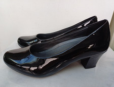 Hotter Size 7 Angelica Patent Black Leather Slip On Court Comfort Shoes Dual Fit