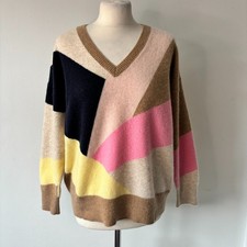 M & S Autograph 100% Pure Cashmere Jumper Size L 16 18 Multi Colourblock Sweater